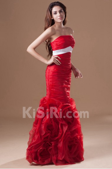 Organza Strapless Sheath Dress with Directionally Ruched Bodice