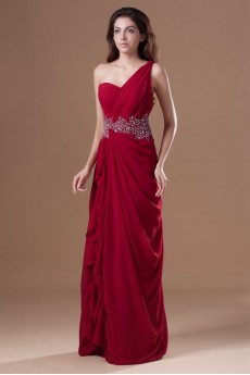 Chiffon One Shoulder Column Dress with Embroidery