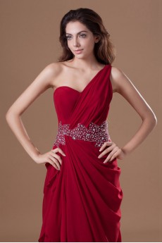 Chiffon One Shoulder Column Dress with Embroidery