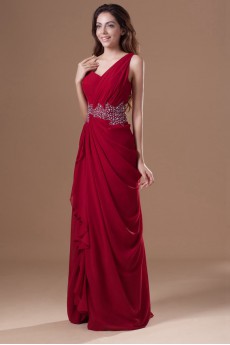 Chiffon One Shoulder Column Dress with Embroidery