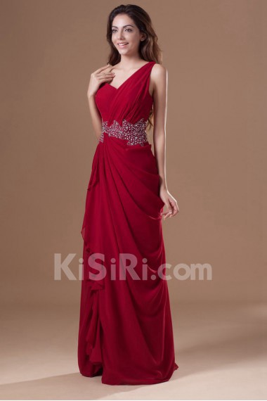 Chiffon One Shoulder Column Dress with Embroidery