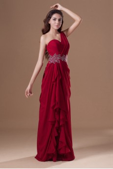 Chiffon One Shoulder Column Dress with Embroidery