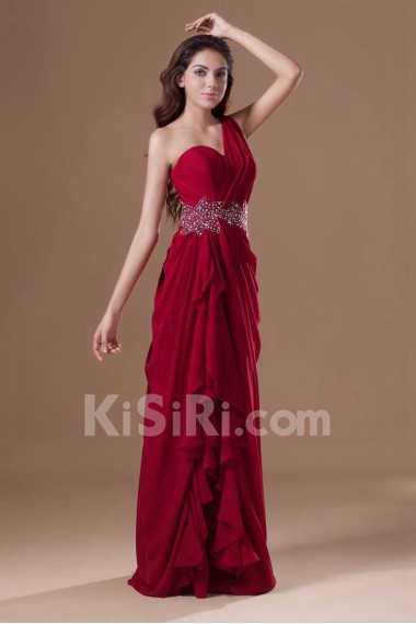 Chiffon One Shoulder Column Dress with Embroidery