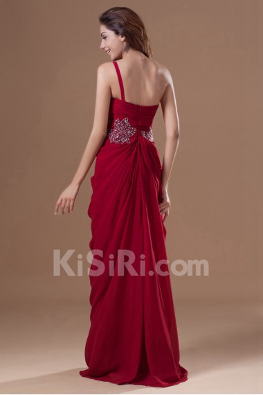 Chiffon One Shoulder Column Dress with Embroidery