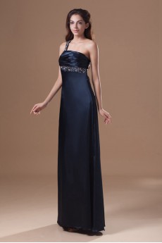 Satin One Shoulder Column Dress with Embroidery