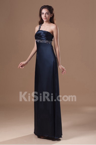 Satin One Shoulder Column Dress with Embroidery