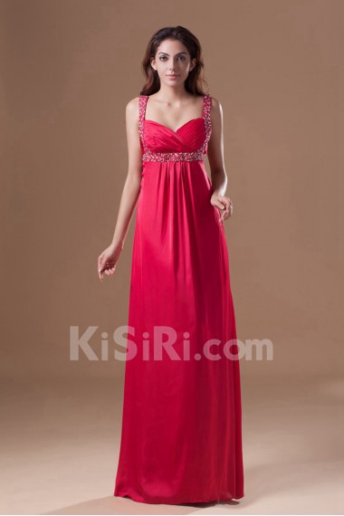 Chiffon Straps Column Dress with Embroidery