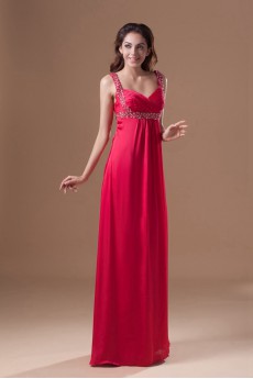 Chiffon Straps Column Dress with Embroidery