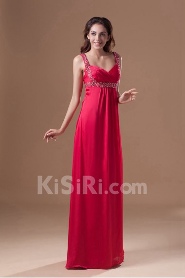 Chiffon Straps Column Dress with Embroidery