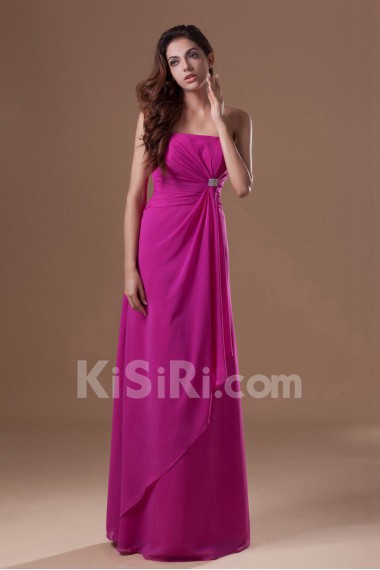 Chiffon Strapless Column Dress with Embroidery