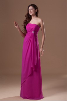 Chiffon Strapless Column Dress with Embroidery