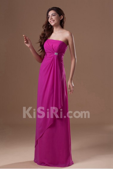 Chiffon Strapless Column Dress with Embroidery