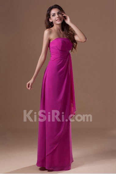 Chiffon Strapless Column Dress with Embroidery