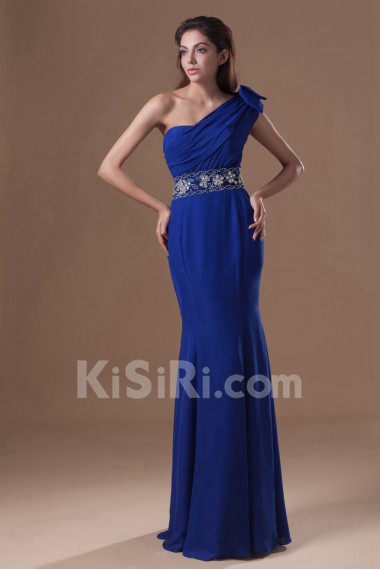 Chiffon Asymmetrical Sheath Dress with Embroidery