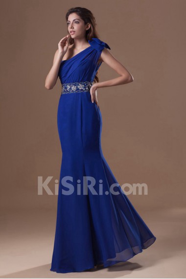 Chiffon Asymmetrical Sheath Dress with Embroidery