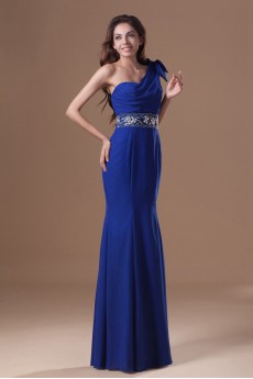 Chiffon Asymmetrical Sheath Dress with Embroidery