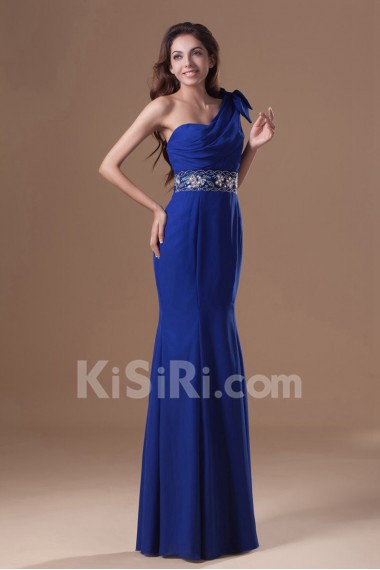 Chiffon Asymmetrical Sheath Dress with Embroidery