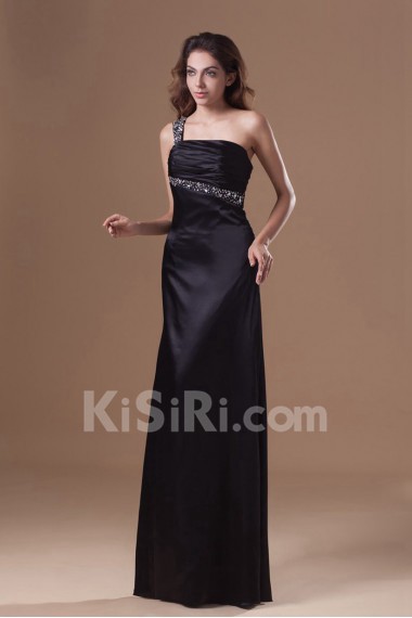 Satin One Shoulder Sheath Dress with Embroidery