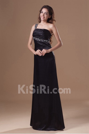 Satin One Shoulder Sheath Dress with Embroidery