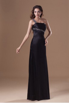 Satin One Shoulder Sheath Dress with Embroidery