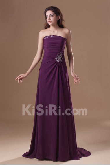 Chiffon Strapless Column Dress with Embroidery