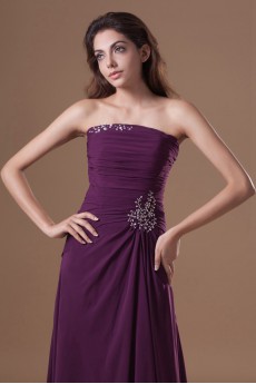 Chiffon Strapless Column Dress with Embroidery