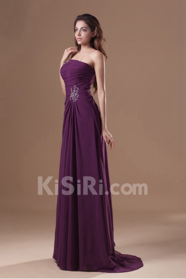 Chiffon Strapless Column Dress with Embroidery