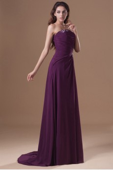 Chiffon Strapless Column Dress with Embroidery