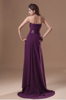 Chiffon Strapless Column Dress with Embroidery