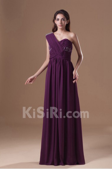 Chiffon One Shoulder Column Dress with Embroidery