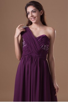 Chiffon One Shoulder Column Dress with Embroidery