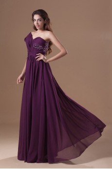 Chiffon One Shoulder Column Dress with Embroidery