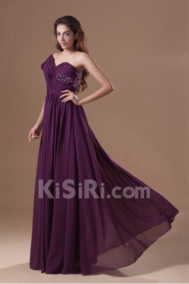 Chiffon One Shoulder Column Dress with Embroidery