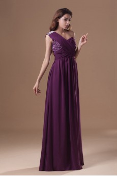 Chiffon One Shoulder Column Dress with Embroidery