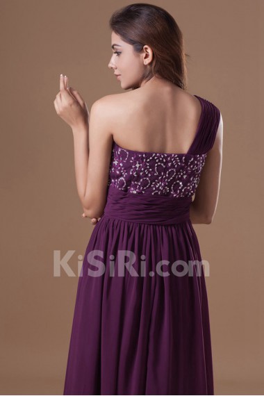 Chiffon One Shoulder Column Dress with Embroidery