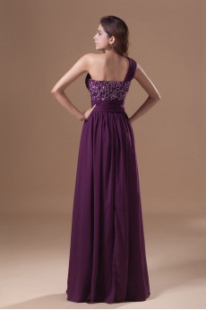 Chiffon One Shoulder Column Dress with Embroidery