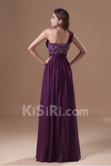 Chiffon One Shoulder Column Dress with Embroidery