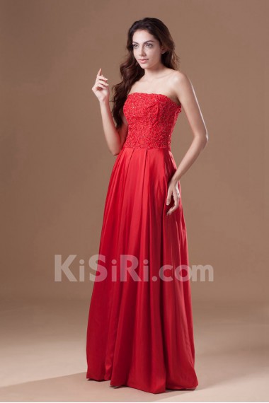 Taffeta Strapless Column Dress with Embroidery