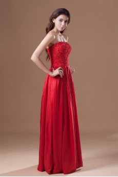 Taffeta Strapless Column Dress with Embroidery