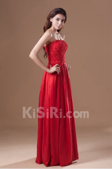 Taffeta Strapless Column Dress with Embroidery