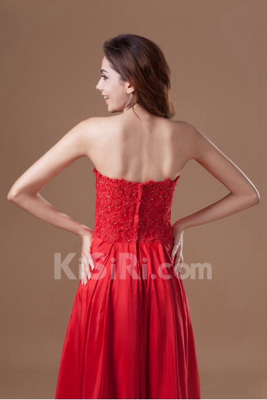 Taffeta Strapless Column Dress with Embroidery