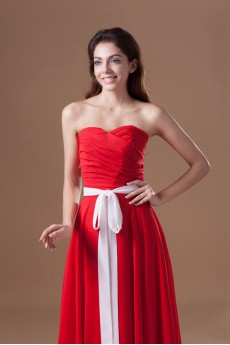 Chiffon Sweetheart Column Dress with Sash