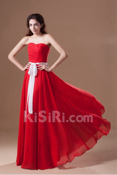 Chiffon Sweetheart Column Dress with Sash