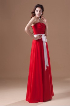 Chiffon Sweetheart Column Dress with Sash