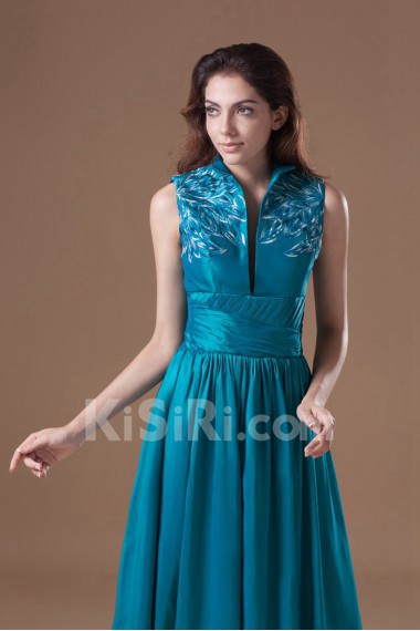 Taffeta V-Neck Dress with Embroidery