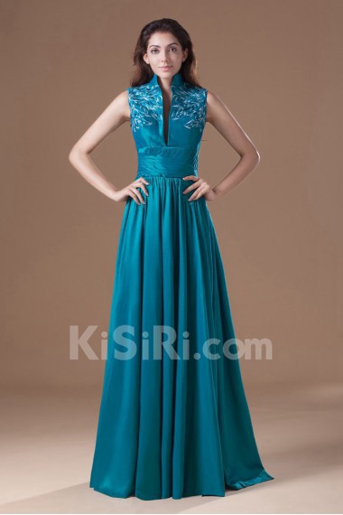 Taffeta V-Neck Dress with Embroidery