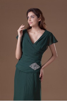 Chiffon V-Neck Column Dress with Cap Sleeve