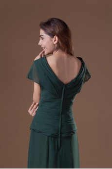 Chiffon V-Neck Column Dress with Cap Sleeve