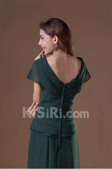 Chiffon V-Neck Column Dress with Cap Sleeve