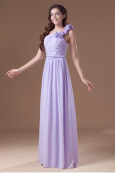 Chiffon One Shoulder Column Dress with Hand-made Flowers